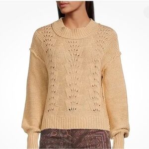 Free People Bell Song Crewneck Long Sleeve Beige Pullover Sweater, Size XL